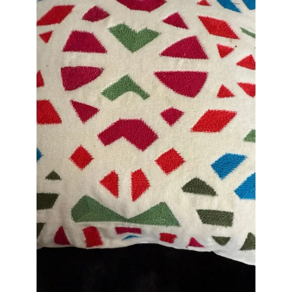 Crate & Barrel Geometric Jewel Tone Embroidered Pillow Holiday 16x16 x 2